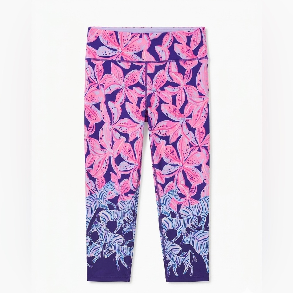 Lilly Pulitzer Jolene Luxletic Crop Leggings | Wild Child Zebra Floral EUC